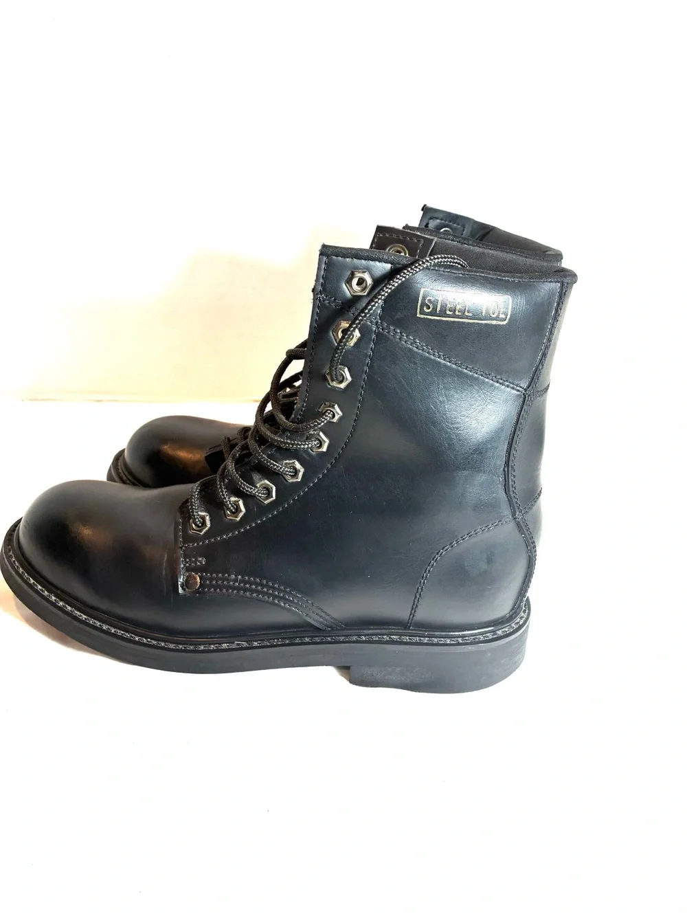 Job Tough Men’s Steel Toe Work Boots Black Lace-Up Safety Boots Size 9.5